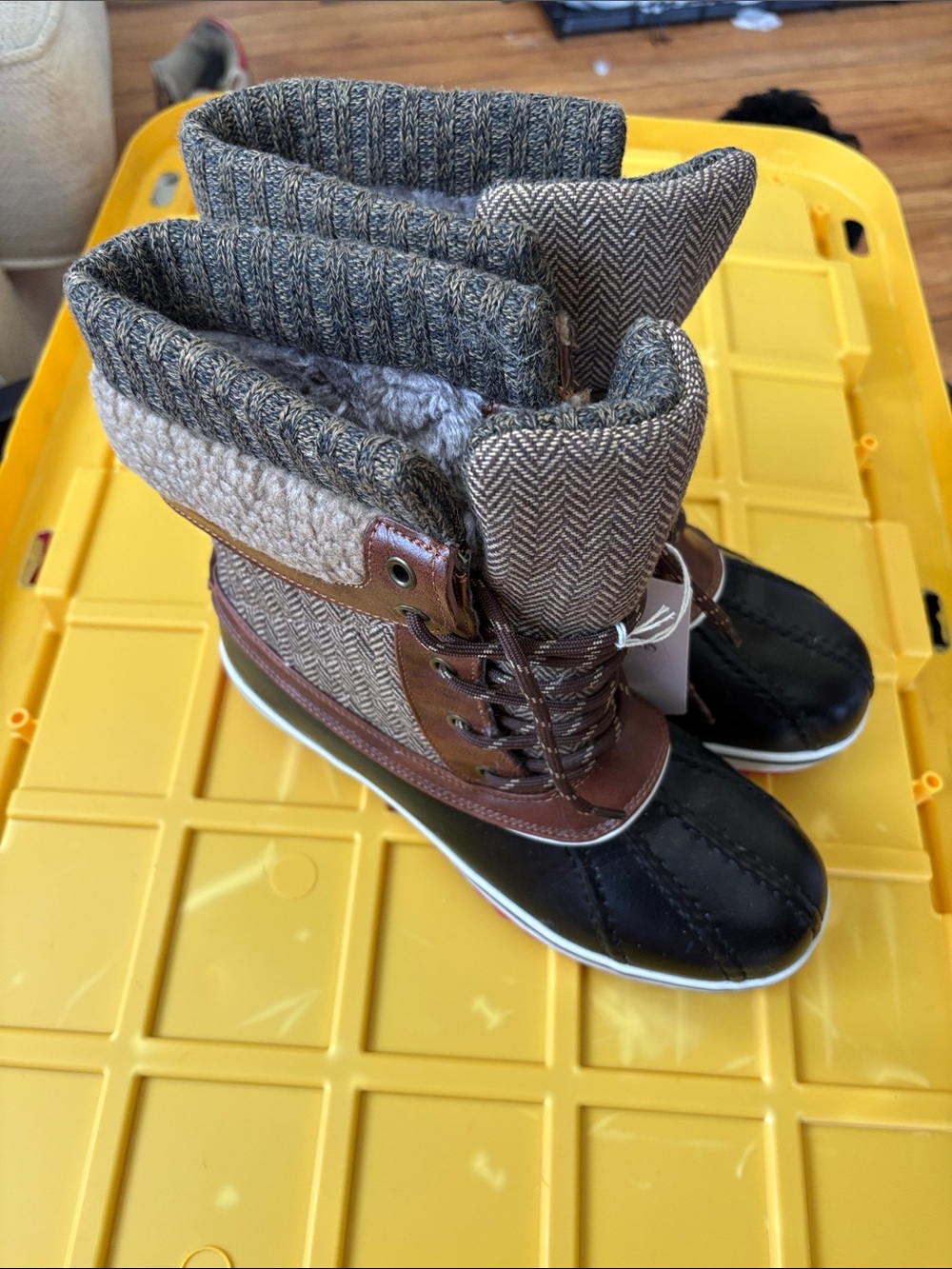 Dream Pairs Women's Black and Brown Winter Lace-Up Boots